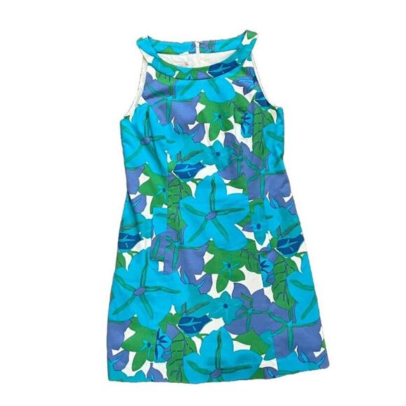 Talbots Cotton Blue Green Tropical Floral Sleeveless Halter Summer Dress, Sz 12 - Picture 3 of 13